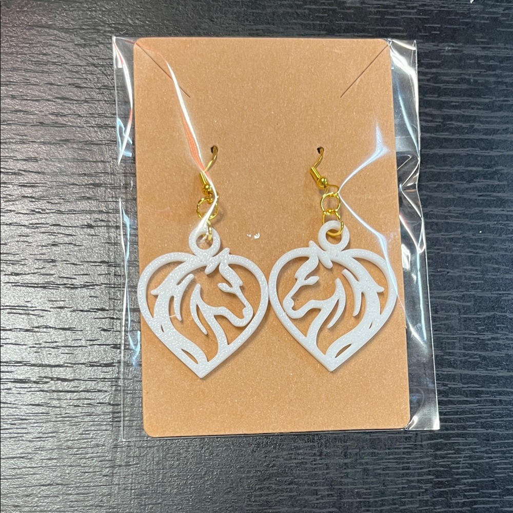 Elegant White Horse Heart Earrings Gold Plated Hypoallergenic